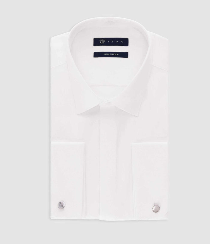 izac Chemise en satin stretch blanc STRETCHMS