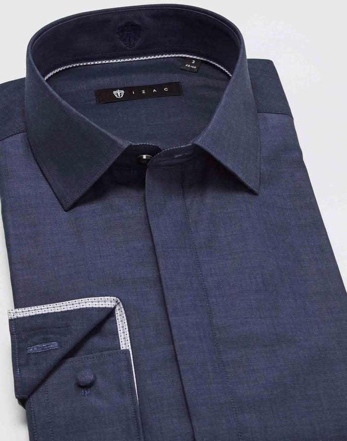 Izac Chemise Fil à Fil Marine