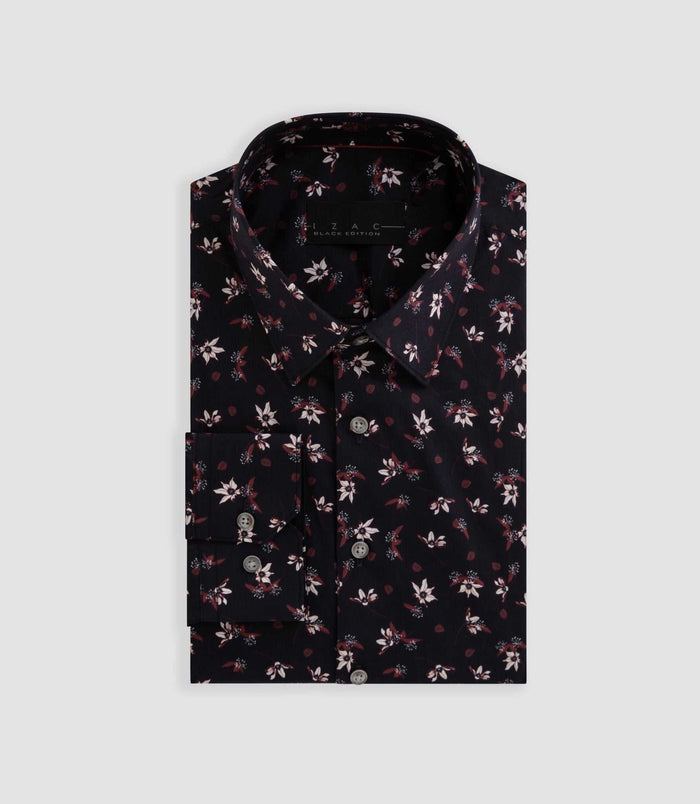 izac Chemise imprime floral bordeaux "Brett"