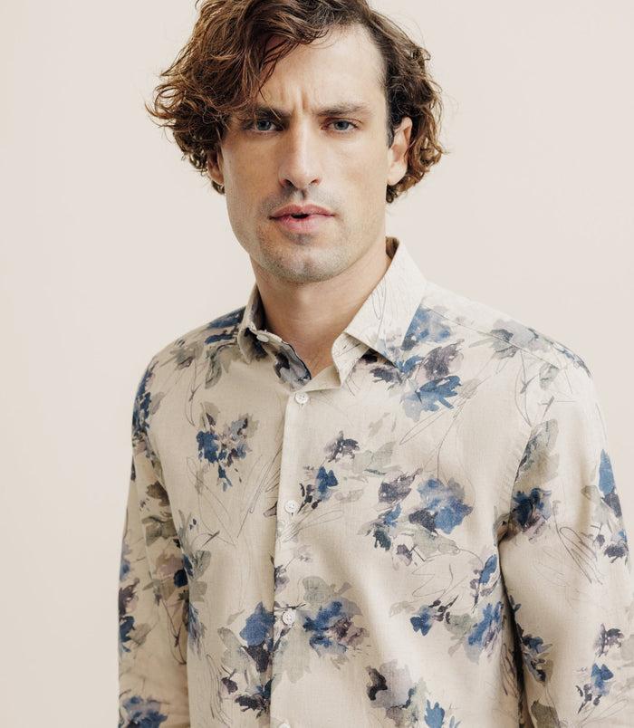 Izac Chemise Imprimée à Fleurs Beige