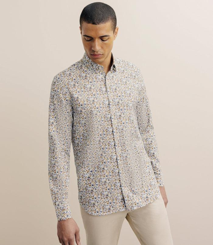 izac Chemise imprimée à fleurs camel