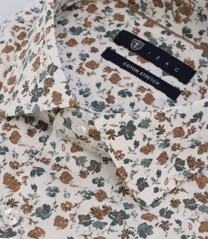 Izac Chemise Imprimée Blanche Et Camel