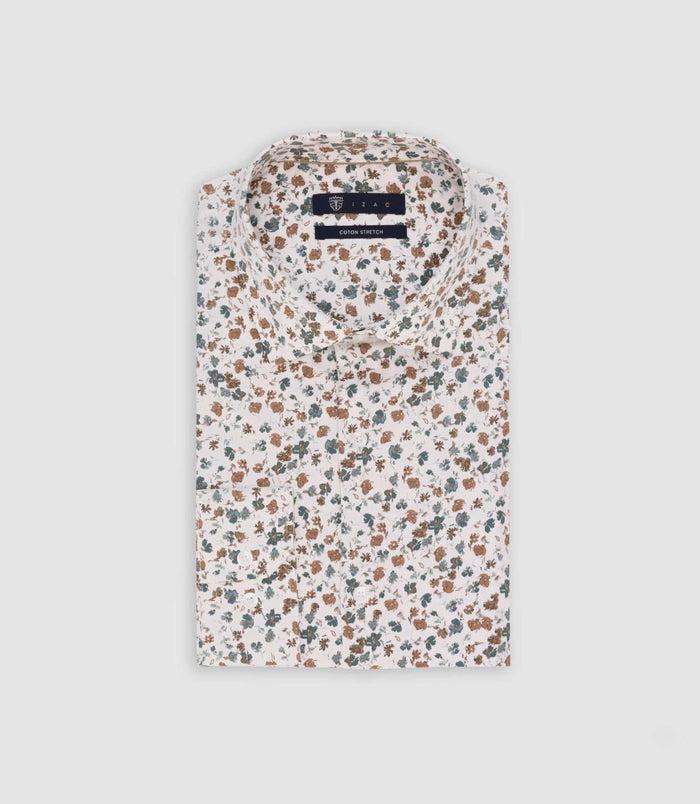 izac Chemise imprimée blanche et camel