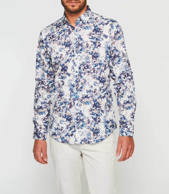 Izac Chemise Imprimée Blanche Et Marine "Koala"