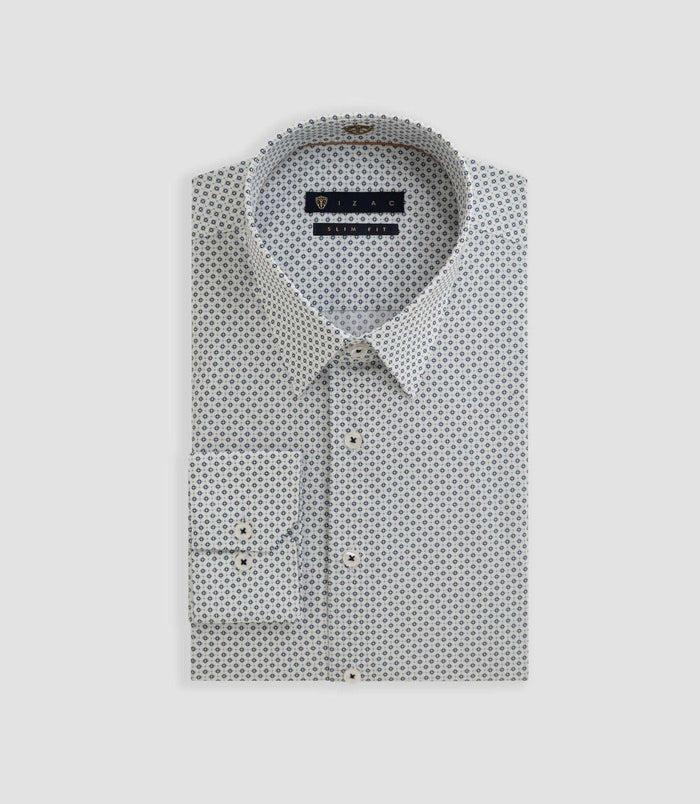 izac Chemise imprimée blanche-marine "Barthelemy"