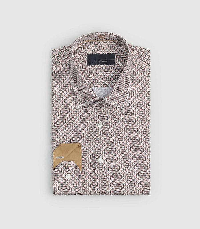 Izac Chemise Imprimée Bordeaux "Savane"