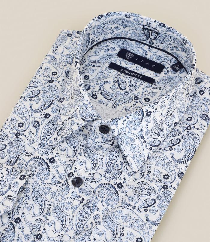 Izac Chemise Imprimée Col Français Blanche