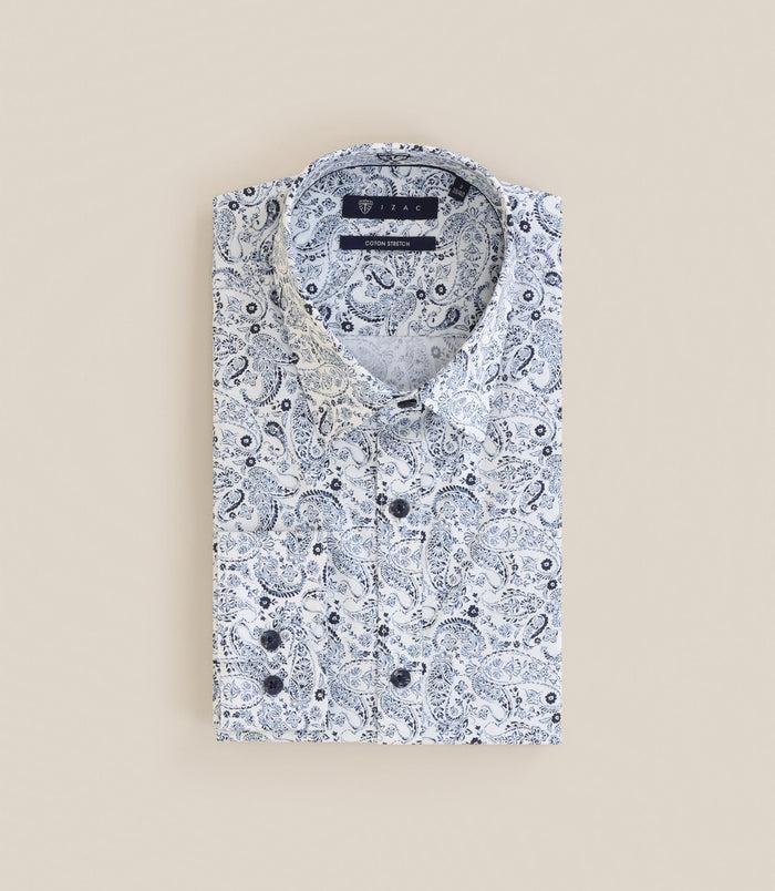 izac Chemise imprimée col français blanche