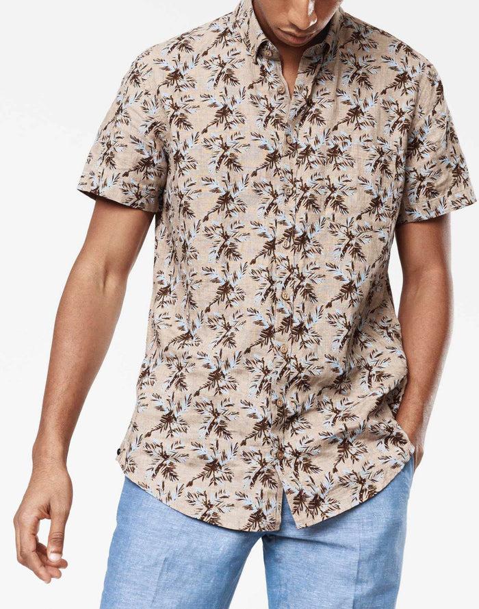 izac Chemise imprimée en lin manches courtes
