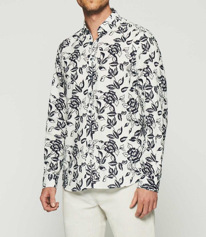 Izac Chemise Imprimée Floral Blanc Et Marine KERY