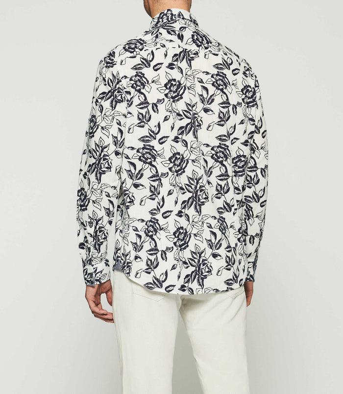 Izac Chemise Imprimée Floral Blanc Et Marine KERY
