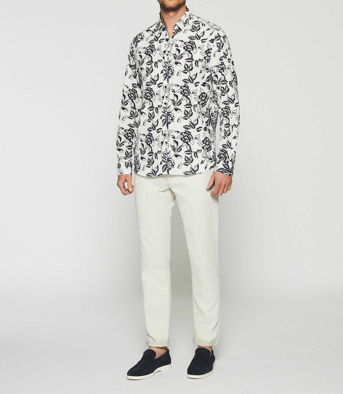 izac Chemise imprimée floral blanc et marine KERY