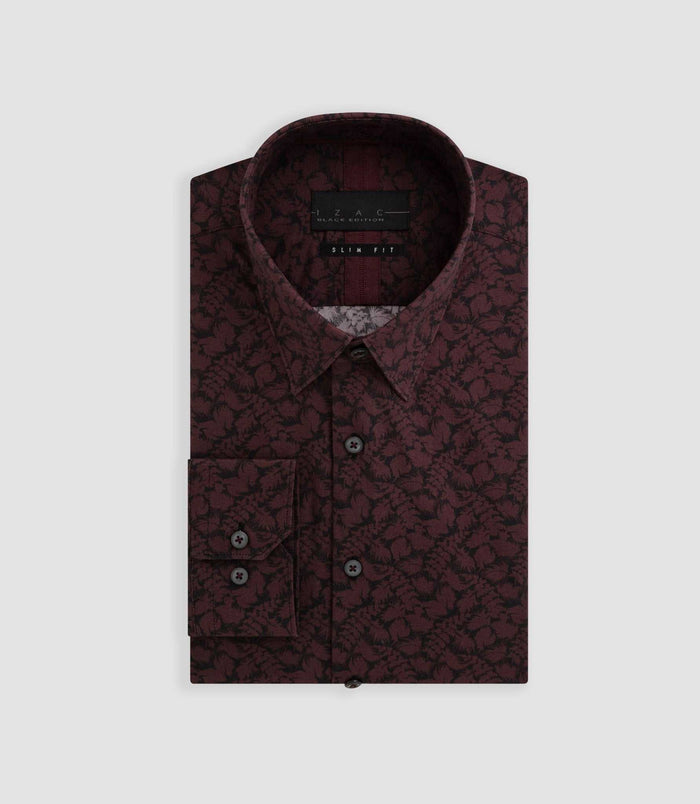 izac Chemise imprimée floral bordeaux "Balthazar"