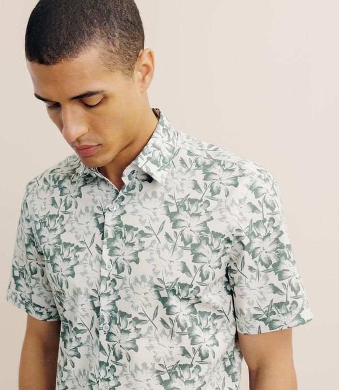 Izac Chemise Imprimée Manches Courtes Verte