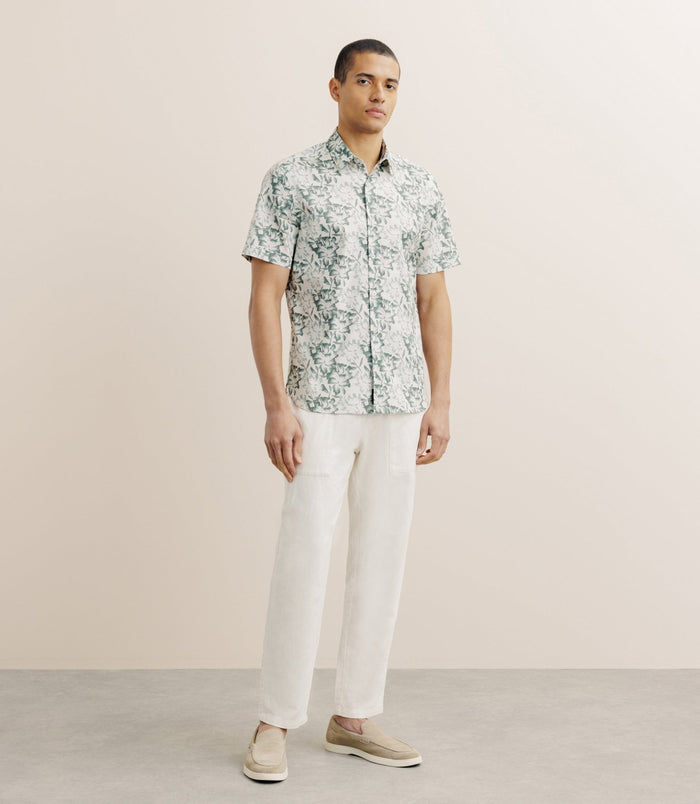 Izac Chemise Imprimée Manches Courtes Verte