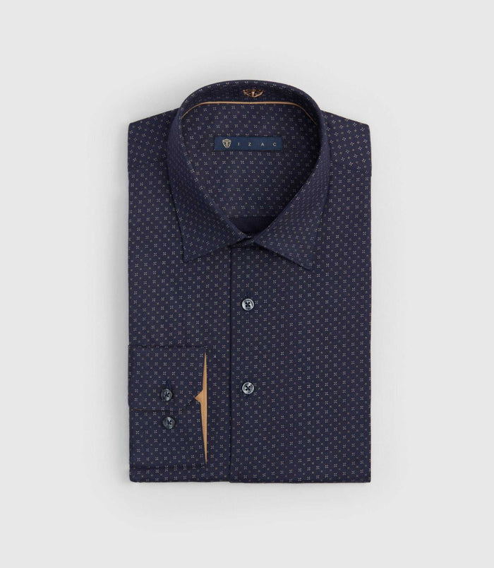 Izac Chemise Imprimée Micro Motif Marine "Serrure"