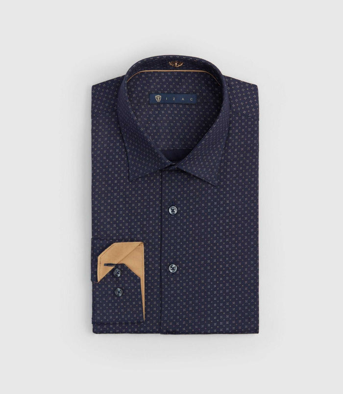izac Chemise imprimée micro motif marine "Serrure"