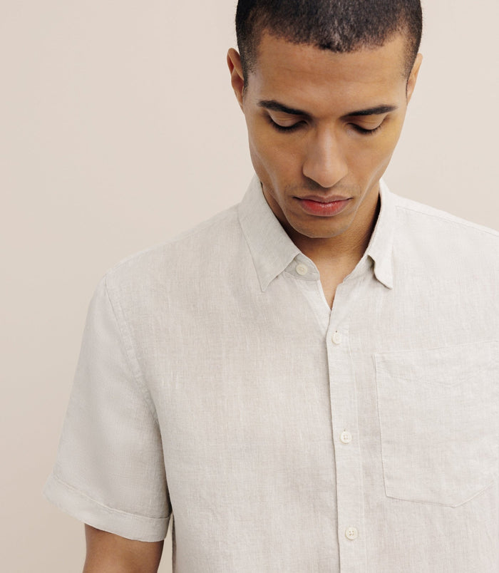 Izac Chemise Manches Courtes 100% Lin Beige