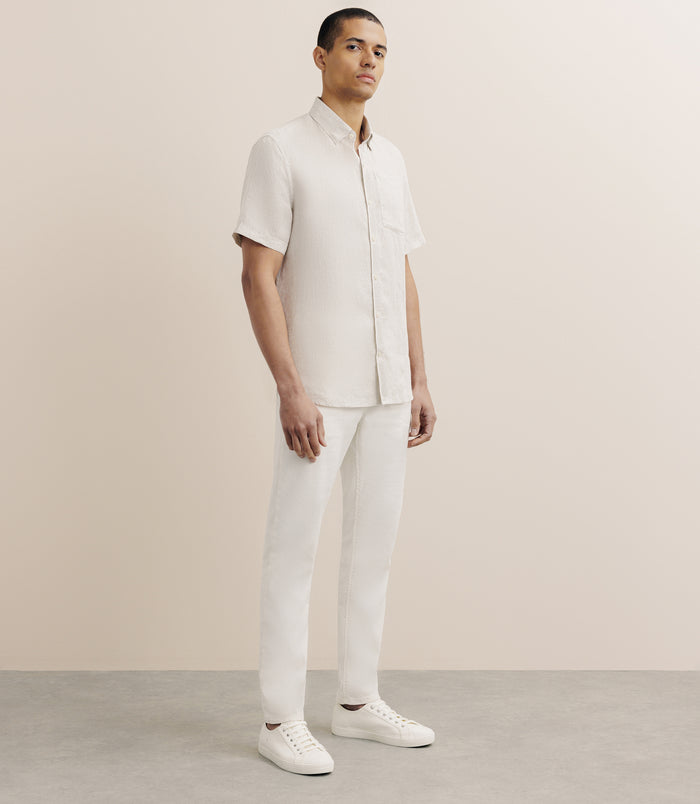 Izac Chemise Manches Courtes 100% Lin Beige