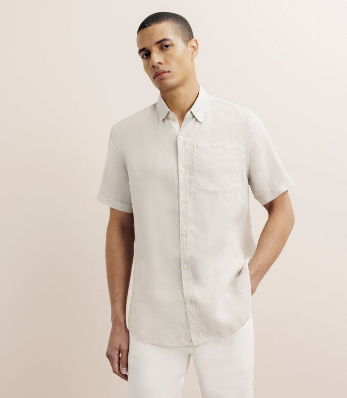 izac Chemise manches courtes 100% lin beige