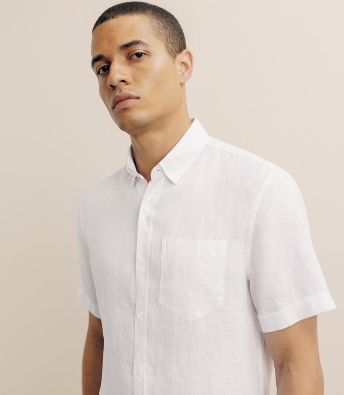 Izac Chemise Manches Courtes 100% Lin Blanc