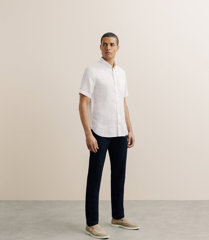 Izac Chemise Manches Courtes 100% Lin Blanc