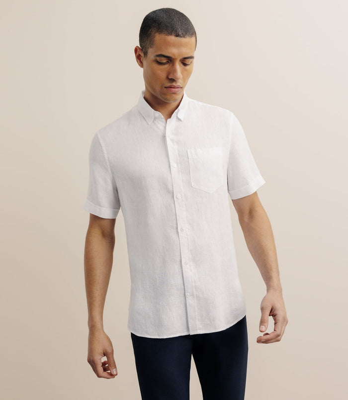 izac Chemise manches courtes 100% lin blanc