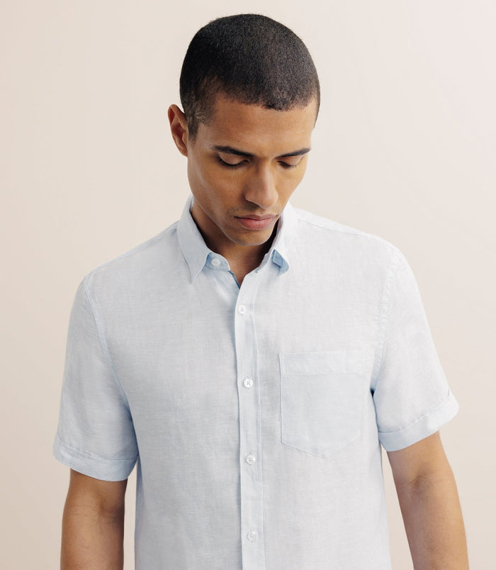 Izac Chemise Manches Courtes 100% Lin Ciel