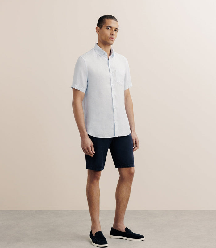 Izac Chemise Manches Courtes 100% Lin Ciel