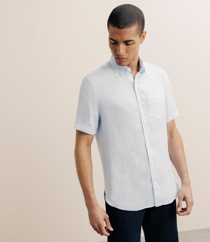 izac Chemise manches courtes 100% lin ciel