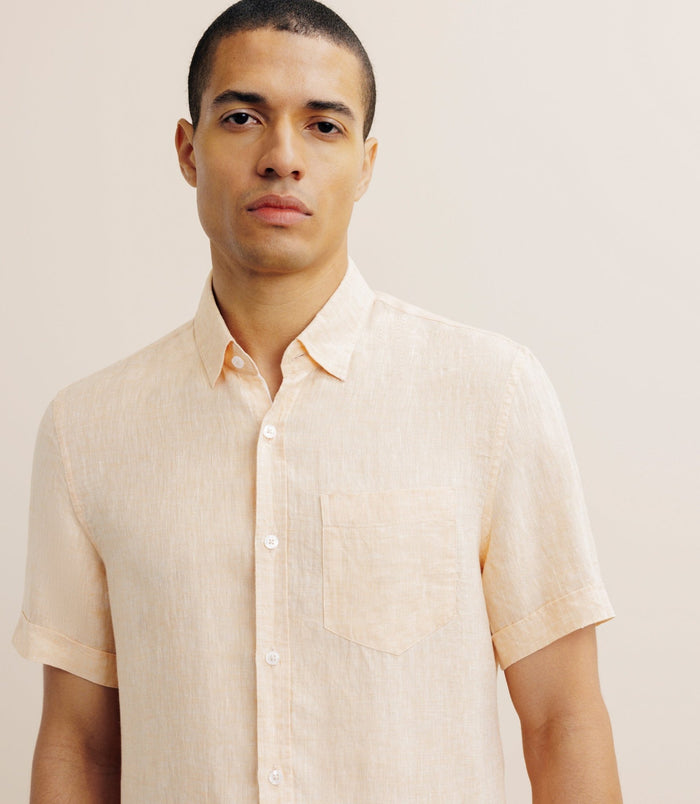 Izac Chemise Manches Courtes 100% Lin Orange