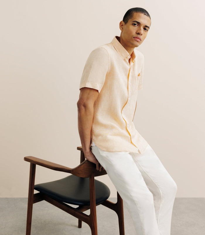 izac Chemise manches courtes 100% lin orange