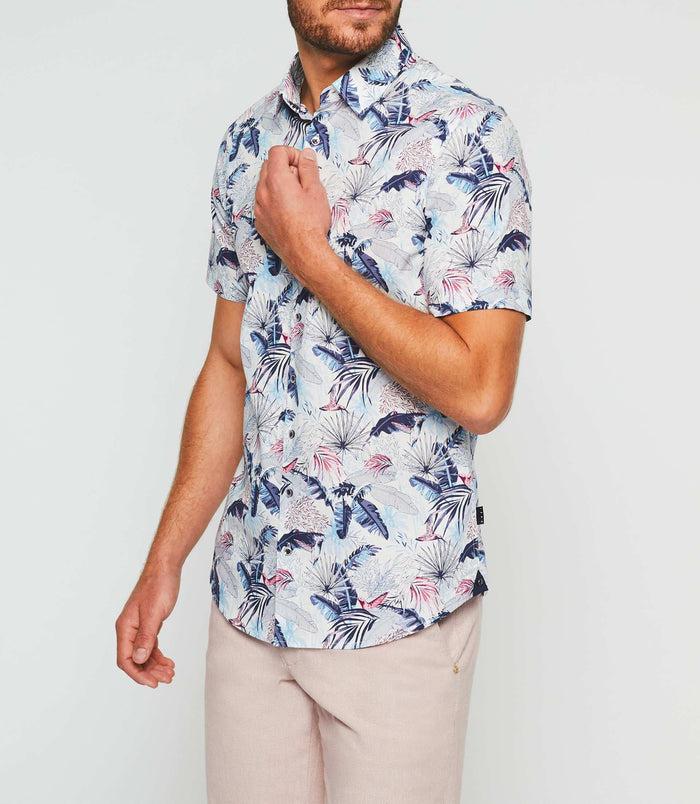 Izac Chemise Manches Courtes Blanche Et Bleue "King"