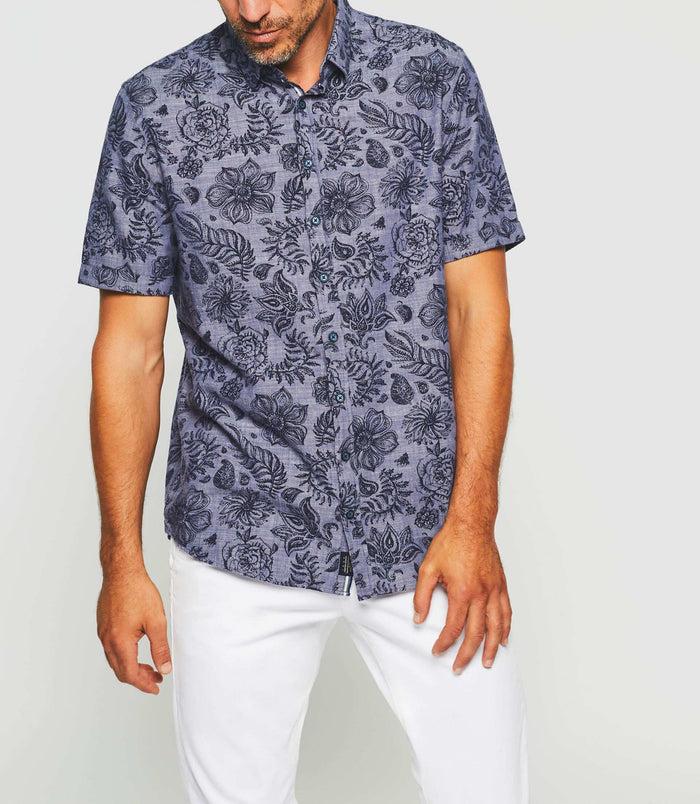 Izac Chemise Manches Courtes Bleu Indigo "Kong"