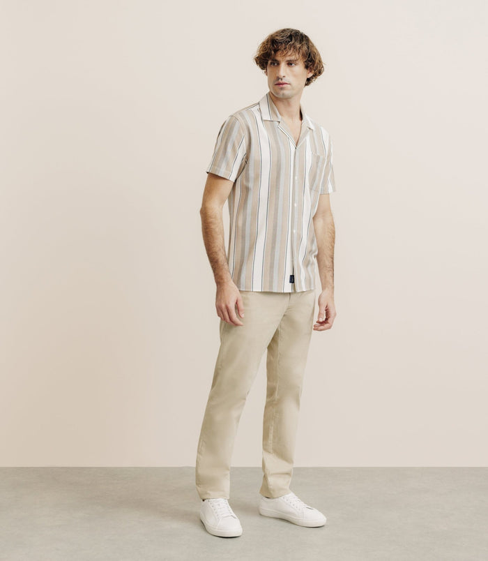 Izac Chemise Manches Courtes Rayée Beige