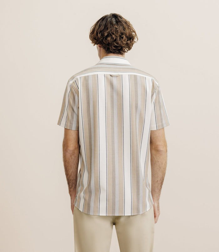 Izac Chemise Manches Courtes Rayée Beige