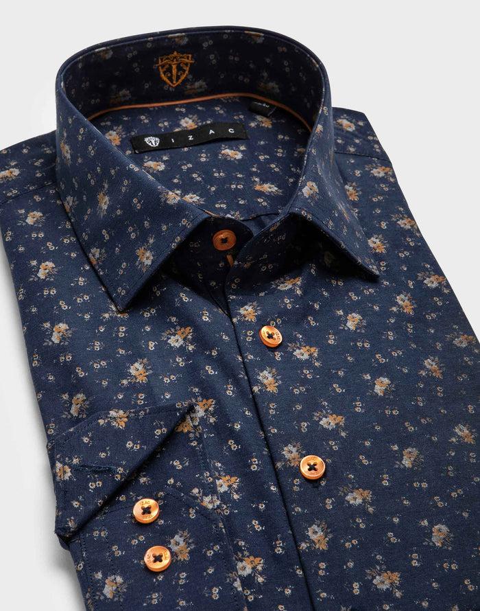 Izac Chemise Marine Micro Motif