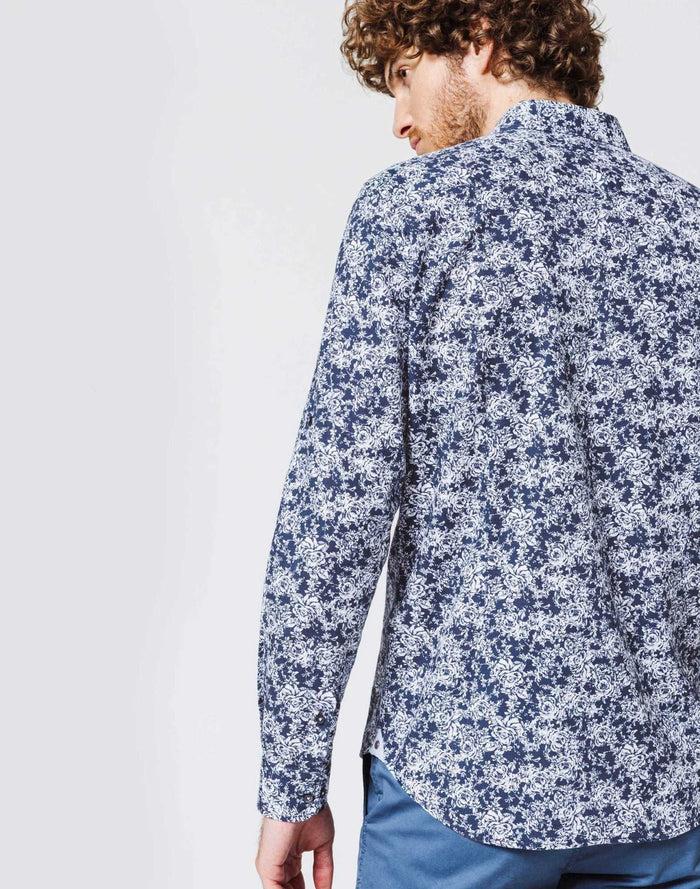 izac Chemise Motif Roses Marine