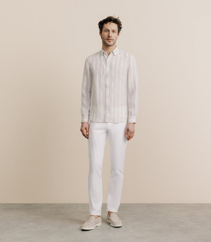 Izac Chemise Rayée 100% Lin Beige