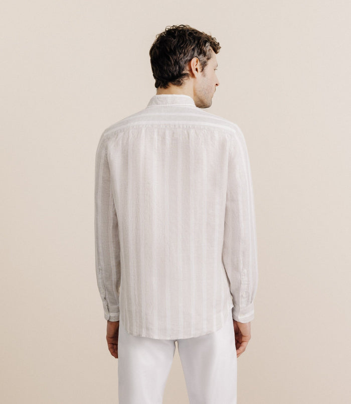 Izac Chemise Rayée 100% Lin Beige