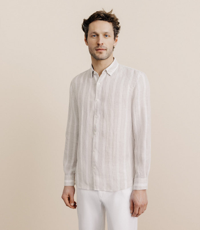 izac Chemise rayée 100% lin beige