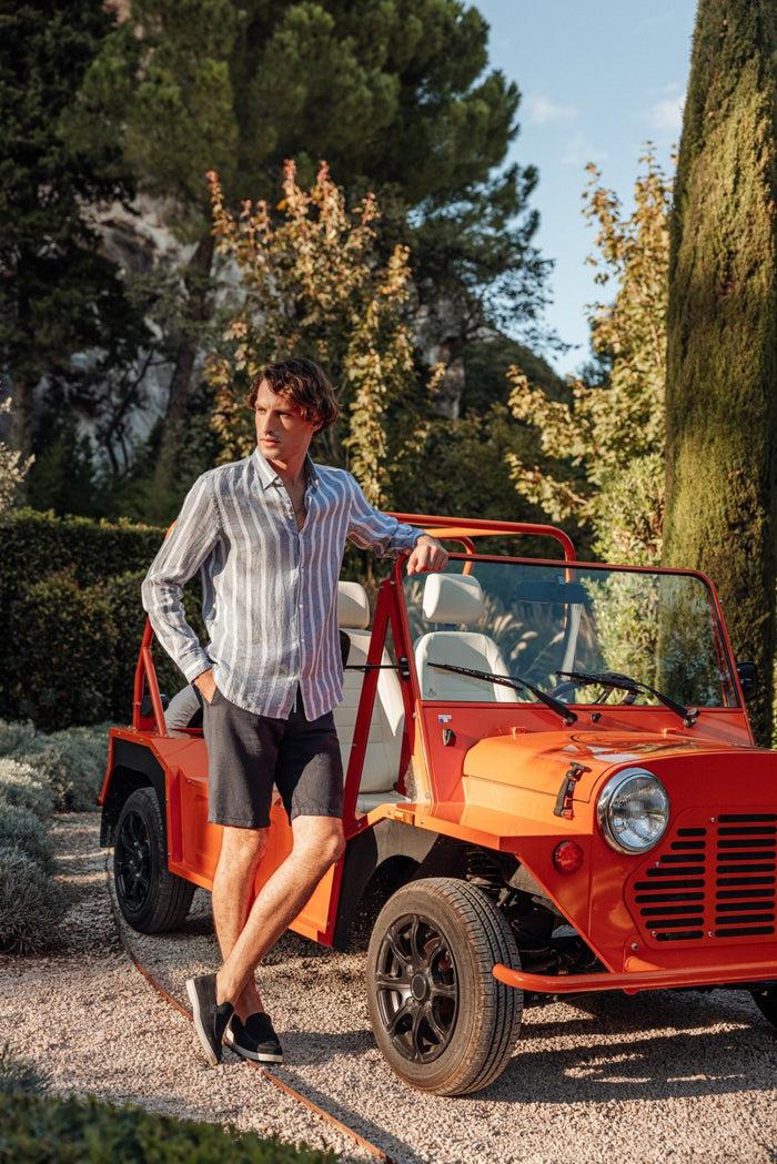 izac Chemise rayée 100% lin bleue