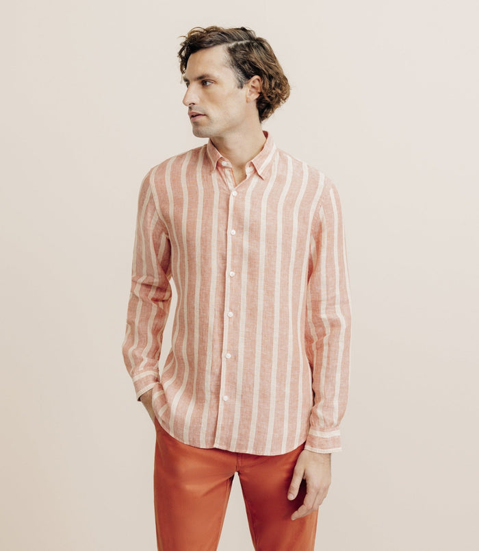 Izac Chemise Rayée 100% Lin Orange