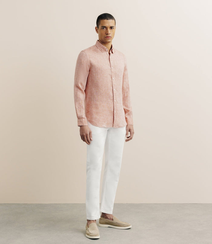 Izac Chemise Regular 100% Lin Orange