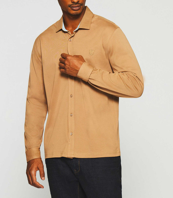 Izac Chemise Regular En Jersey Unie Camel KANTIN