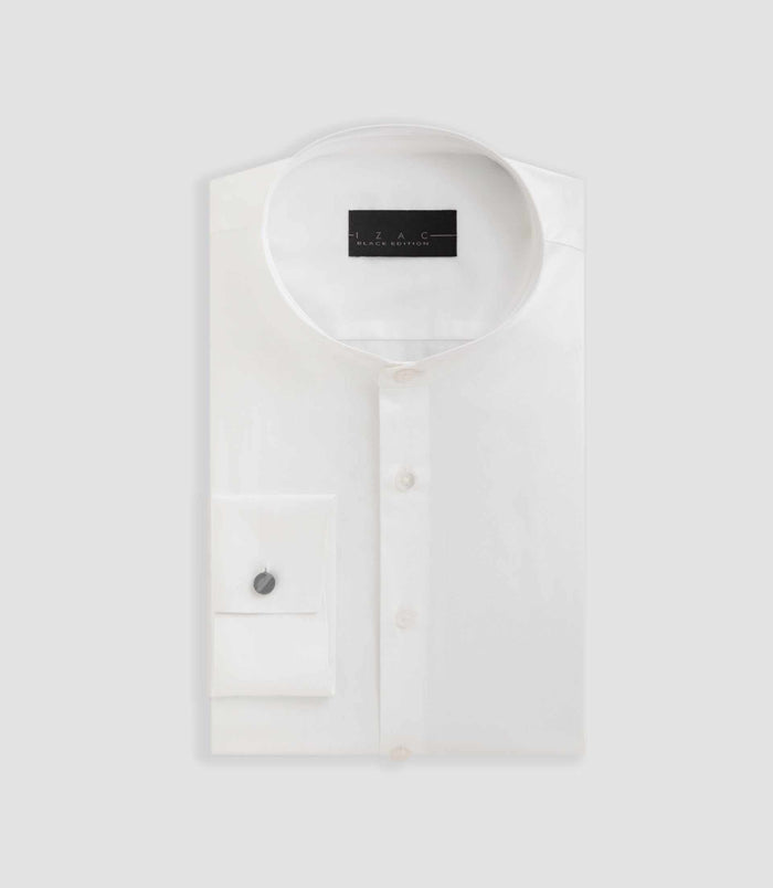 izac Chemise satin col officier blanche "Benjamin"