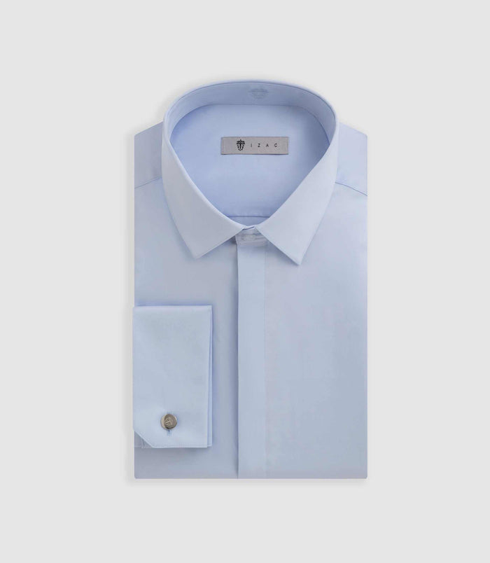 Izac Chemise Satin Mixte Slim Ciel "Satinmixteslim"