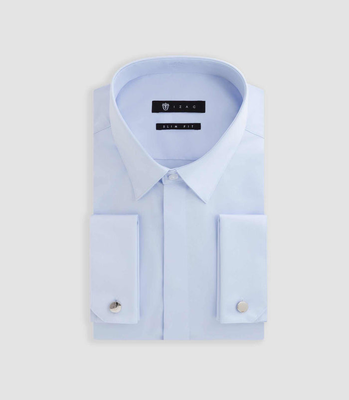 izac Chemise satin slim ciel "Satinmixteslim"