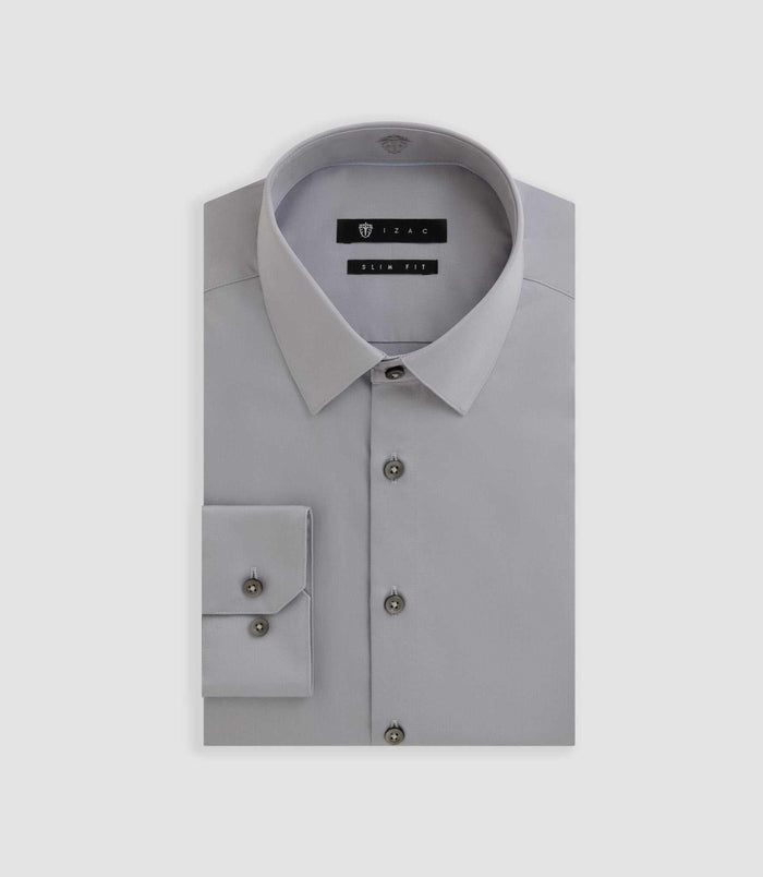izac Chemise satin slim gris-clair "Satinslim coton"