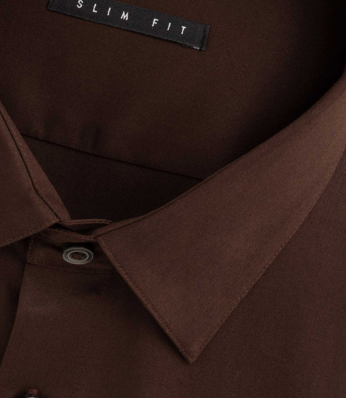 Izac Chemise Satin Slim Marron "Satinslim"